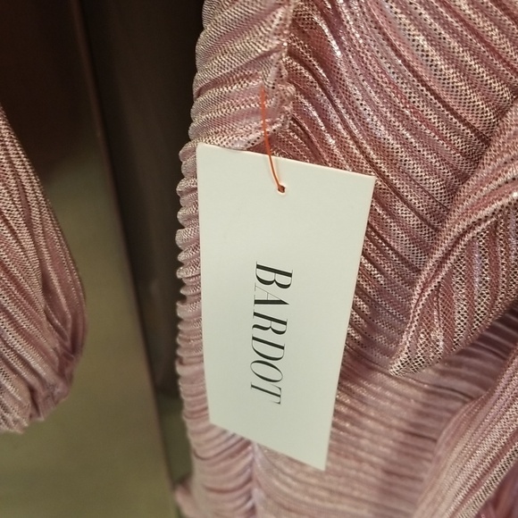 💕BARDOT Bellissa Long Sleeve Faux Wrap Dress Sorbet Pink Metallic Shine XL NWT - Picture 13 of 16